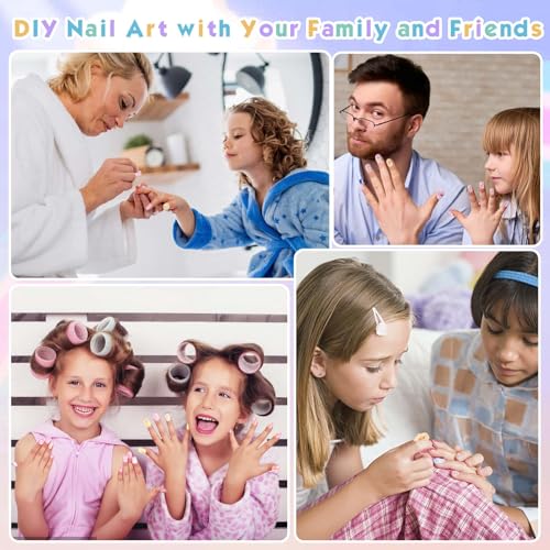 Shynek Kids Press Nails for Girls, 168Pcs Children Fake Nails Pre Glue Nail Stickers Full Cover Short False Nails Set for Girls Gift Nail Art Decoration - Image 6