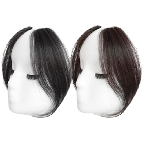 Side Bangs Clip In Human Hair 2Pcs Fake Fringe Clip On Bangs for Women 9.8 Inch Long Natural Looking Fake Bangs Fringe Hair Extensions Dark Brown - Image 6