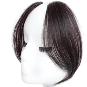 Side Bangs Clip In Human Hair 2Pcs Fake Fringe Clip On Bangs for Women 9.8 Inch Long Natural Looking Fake Bangs Fringe Hair Extensions Dark Brown