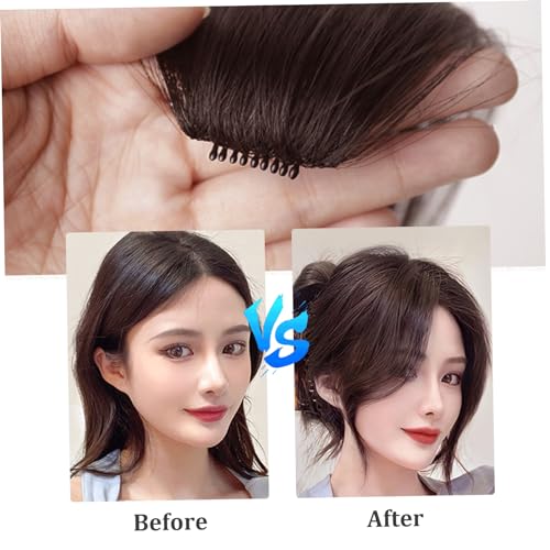 Side Bangs Clip In Human Hair 2Pcs Fake Fringe Clip On Bangs for Women 9.8 Inch Long Natural Looking Fake Bangs Fringe Hair Extensions Dark Brown - Image 2