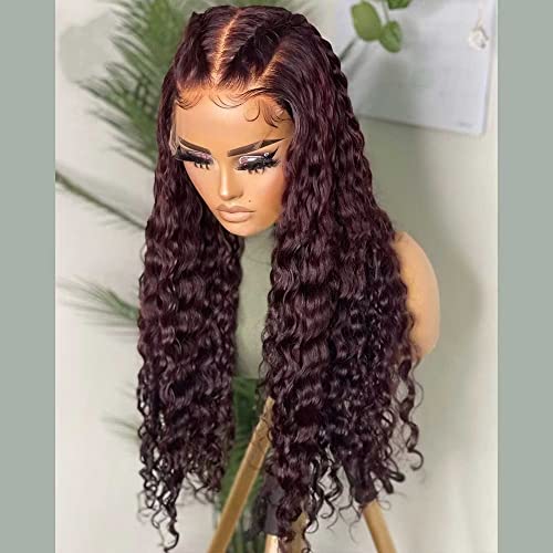 Silky Curly Human Hair Wig Pre Plucked With Baby Hair 13x4 Curly Lace Frontal Wig HD Crystal Lace Bleached Knots 150% Burgundy 99J Color Loose Deep Wave Ombre Color Remy Human Hair Wigs - Image 2