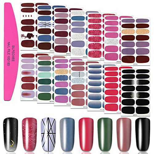SILPECWEE 14 Sheets Solid Color Nail Polish Strips for Women Adhesive Nail Stickers Full Nail Wraps Nail Strips Real Nail Polish Nail Tips with 1pc Nail File