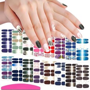 SILPECWEE 16 Sheets Nail Wraps Nail Polish Strips for Women Glitter Sequin Star Moon Gold Foil Nail Stickers Self Adhesive Nail Polish Stickers Fingernail Manicure Sticker with 1pc Nail File