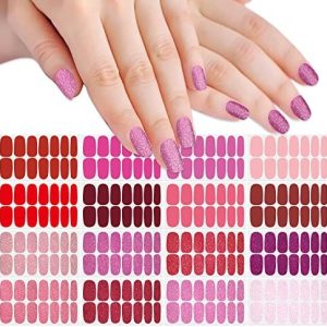 SILPECWEE 16 Sheets Red Glitter Nail Wraps for Women Solid Color Nail Polish Strips Self Adhesive Nail Polish Stickers Fingernail Manicure Sticker Nail Art with 1pc Nail File (Lovely Color)