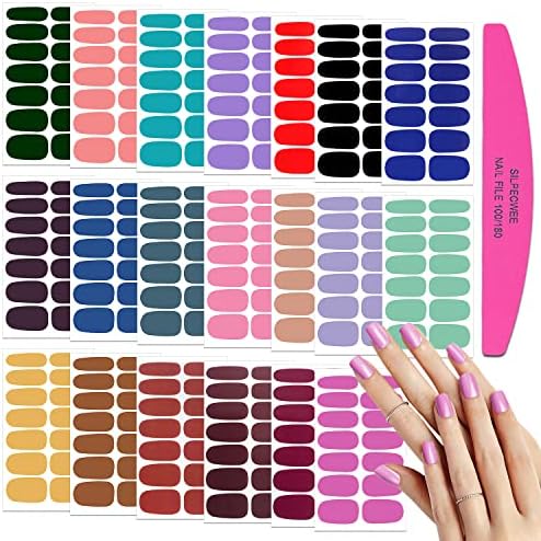 SILPECWEE 20 Sheets Full Nail Wraps for Women Nail Polish Strips Solid Color Self Adhesive Nail Polish Stickers Gel Nail Strips for Nail Art Stick on Nails with 1pc Nail File