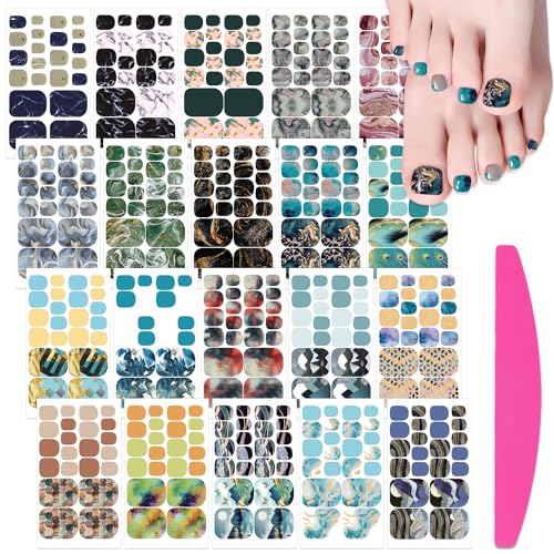 SILPECWEE 20 Sheets Toe Nail Stickers Full Nail Wraps for Toes Marble Toenail Polish Strips Gel Nail Strips Self Adhesive Toenails Polish Stickers Nail Art with 1pc Nail File