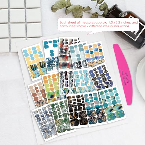 SILPECWEE 20 Sheets Toe Nail Stickers Full Nail Wraps for Toes Marble Toenail Polish Strips Gel Nail Strips Self Adhesive Toenails Polish Stickers Nail Art with 1pc Nail File - Image 5