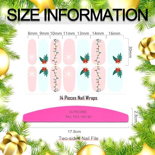 SILPECWEE 6 Sheets Christmas Nail Art Stickers with Nail File for Women - Image 6