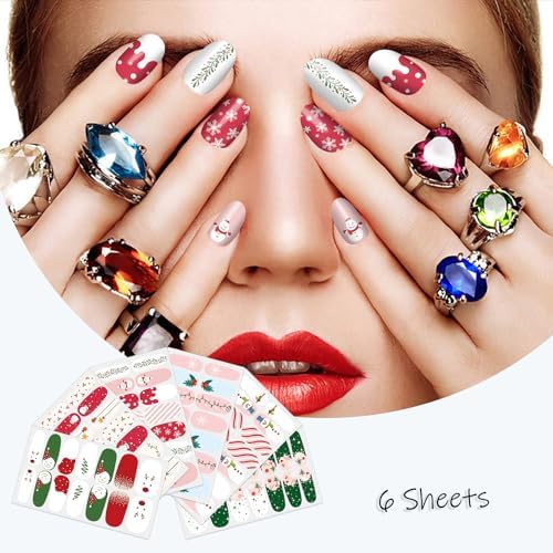 SILPECWEE 6 Sheets Christmas Nail Art Stickers with Nail File for Women - Image 2