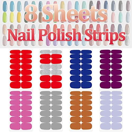 SILPECWEE 8 Sheets Nail Wraps for Women Stick on Nail Polish Strips Solid Color Self Adhesive Nail Polish Stickers Gel Nail Strips Manicure Stickers for Nail Art with 1pc Nail File - Image 2