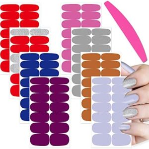 SILPECWEE 8 Sheets Nail Wraps for Women Stick on Nail Polish Strips Solid Color Self Adhesive Nail Polish Stickers Gel Nail Strips Manicure Stickers for Nail Art with 1pc Nail File