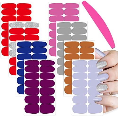 SILPECWEE 8 Sheets Nail Wraps for Women Stick on Nail Polish Strips Solid Color Self Adhesive Nail Polish Stickers Gel Nail Strips Manicure Stickers for Nail Art with 1pc Nail File