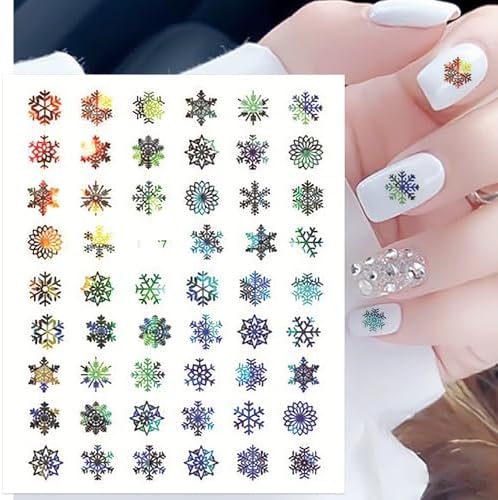 SILPECWEE 8 Sheets Snowflake Nail Art Stickers Decals for Women Kids Christmas Nail Stickers Self-Adhesive Metallic Nail Design Stickers 3D Acrylic Nail Decoration - Image 7
