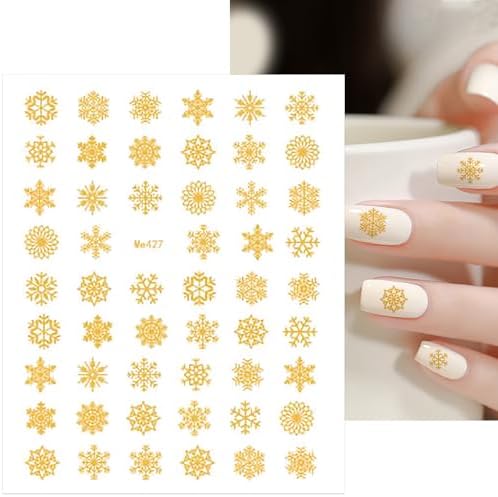 SILPECWEE 8 Sheets Snowflake Nail Art Stickers Decals for Women Kids Christmas Nail Stickers Self-Adhesive Metallic Nail Design Stickers 3D Acrylic Nail Decoration - Image 8