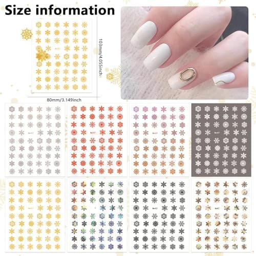 SILPECWEE 8 Sheets Snowflake Nail Art Stickers Decals for Women Kids Christmas Nail Stickers Self-Adhesive Metallic Nail Design Stickers 3D Acrylic Nail Decoration - Image 2