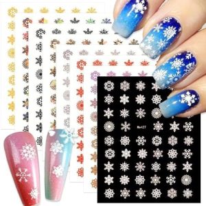 SILPECWEE 8 Sheets Snowflake Nail Art Stickers Decals for Women Kids Christmas Nail Stickers Self-Adhesive Metallic Nail Design Stickers 3D Acrylic Nail Decoration