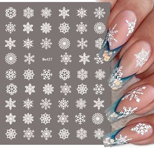 SILPECWEE 8 Sheets Snowflake Nail Art Stickers Decals for Women Kids Christmas Nail Stickers Self-Adhesive Metallic Nail Design Stickers 3D Acrylic Nail Decoration - Image 3