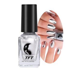 Silver Nail Polish, Metallic Gel Nail Polish, Silver Gel Polish, Long-Lasting Non-Peelable Mirror Nail Polish, Quick-Drying Chrome Nail Polish, For Beginer DIY Nail Art At Home