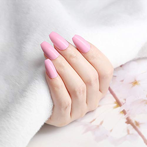 SIUSIO 96 Pcs Colorful Coffin Nails Full Cover Press on UV Top Coat Covered Fall Pure Color Maple Leaf Red Ballet Acrylic Fake Nail Medium Ballerina False Gel Nails Art Tips for Women and Girls (Pink) - Image 5
