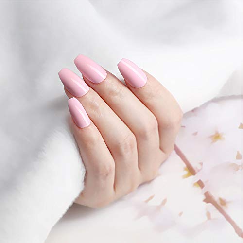 SIUSIO 96 Pcs Colorful Coffin Nails Full Cover Press on UV Top Coat Covered Fall Pure Color Maple Leaf Red Ballet Acrylic Fake Nail Medium Ballerina False Gel Nails Art Tips for Women and Girls (Pink) - Image 4