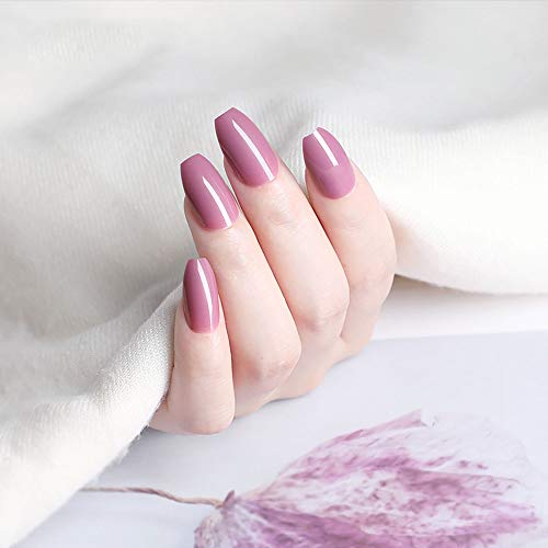 SIUSIO 96 Pcs Colorful Coffin Nails Full Cover Press on UV Top Coat Covered Fall Pure Color Maple Leaf Red Ballet Acrylic Fake Nail Medium Ballerina False Gel Nails Art Tips for Women and Girls (Pink) - Image 2