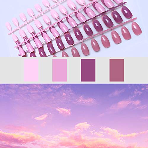 SIUSIO 96 Pcs Colorful Coffin Nails Full Cover Press on UV Top Coat Covered Fall Pure Color Maple Leaf Red Ballet Acrylic Fake Nail Medium Ballerina False Gel Nails Art Tips for Women and Girls (Pink) - Image 6