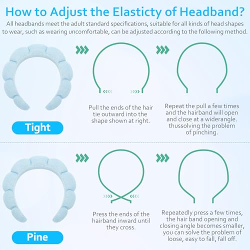 Skincare Headbands for Women, Makeup Spa Headband Bubble Face Wash Headbands for Washing Face or Facial with Hair Clips, Thick Hair Cute Puffy Sponge Head Hair Band for Women Girls Headwear (Blue) - Image 5
