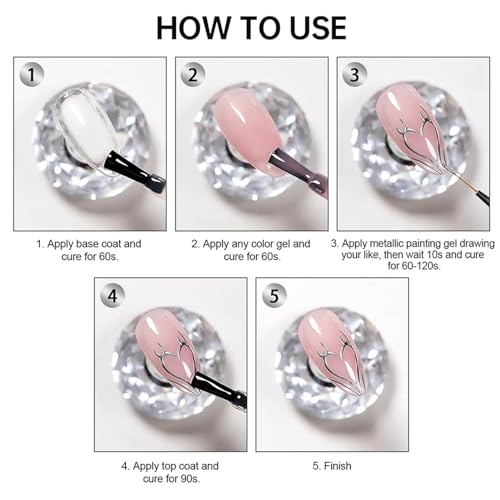 Sliver Metallic Painting Gel Mirror Painted Gel Polish 3D Metal Painting Gel Drawing Mirror Chrome Gel Polish Glossy Soak Off DIY Nail Art Manicure - Image 7