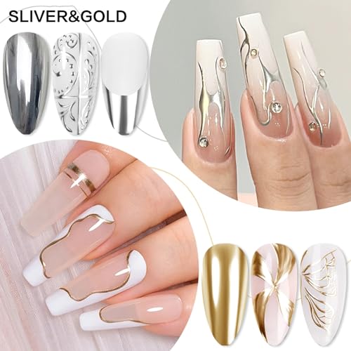 Sliver Metallic Painting Gel Mirror Painted Gel Polish 3D Metal Painting Gel Drawing Mirror Chrome Gel Polish Glossy Soak Off DIY Nail Art Manicure - Image 3