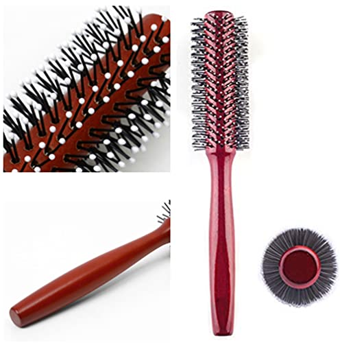 Small Round Wooden Hair Brush with Soft Nylon Bristles and Wood Handle for Curly Hair - Image 6