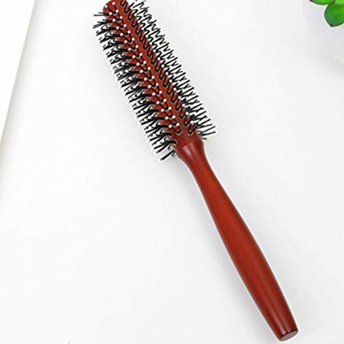 Small Round Wooden Hair Brush with Soft Nylon Bristles and Wood Handle for Curly Hair - Image 2