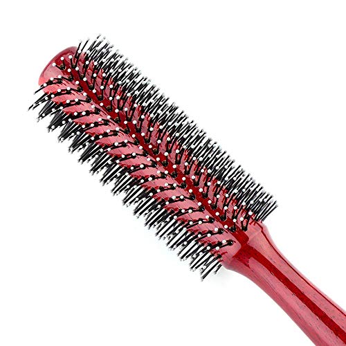 Small Round Wooden Hair Brush with Soft Nylon Bristles and Wood Handle for Curly Hair