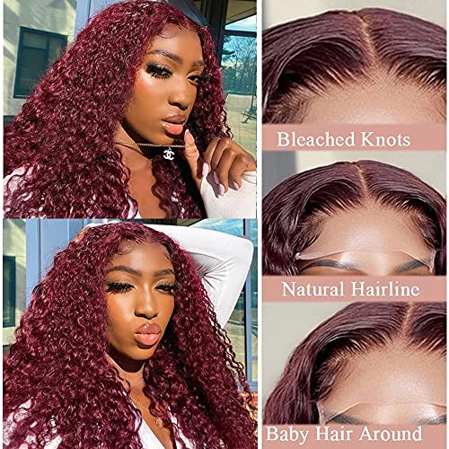 Smavida 18 Inch Burgundy Kinky Curly Human Hair Lace Front Wig 150% Density - Image 2