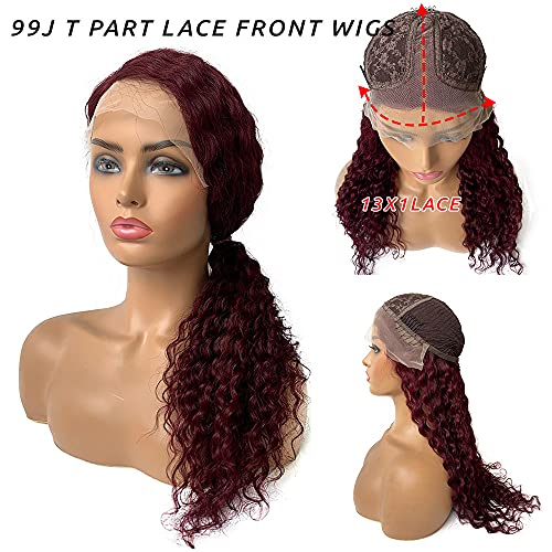 Smavida 18 Inch Burgundy Kinky Curly Human Hair Lace Front Wig 150% Density - Image 5