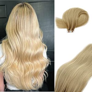 Smavida 20 Inch 9A Brazilian Human Hair Balayage Tape-In Extensions Ash Blonde to Light Blonde Mix