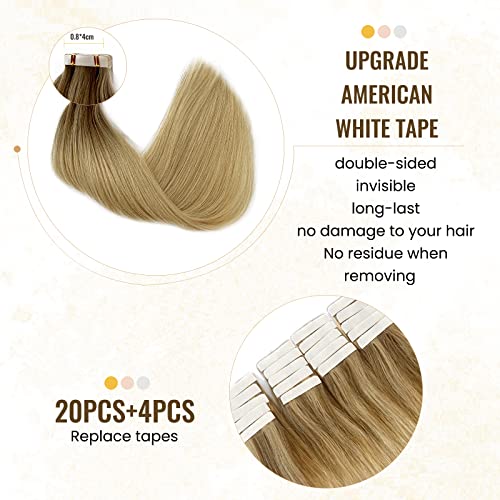 Smavida 20 Inch 9A Brazilian Human Hair Balayage Tape-In Extensions Ash Blonde to Light Blonde Mix - Image 3