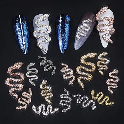 Snake Nail Art Decorations, 3D Nail Art Rhinestone Crystal Nail Diamond, Alloy Big Snake Nail Art Gems Design Decor for Women Girls Manicure Charms Acrylic Supplies, DIY Nail Art Jewelry Accessories