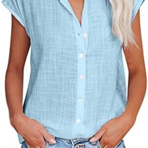 SNKSDGM Women's Cap Sleeve Casual Loose Basic Tee Blouse V-Neck Trendy Workout Tank Tops