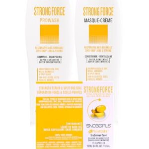 SNOBGIRLS STRONGFORCE Vegan Hydrating Shampoo, Strengthening Conditioner & Hair Oil Set Strength Repair & Split-End Seal for OverProcessed, Dry, Dull or Tangled Hair