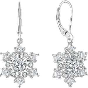 Snowflake Earrings 925 Sterling Silver Winter Snowflake Pendant Birthstone Lady Christmas Gift