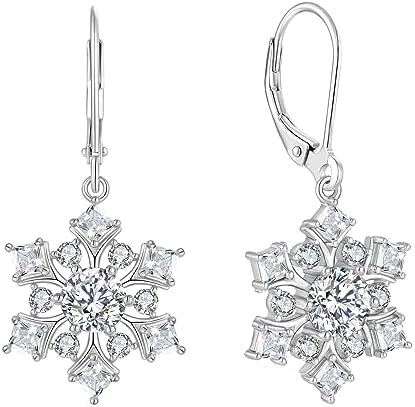 Snowflake Earrings 925 Sterling Silver Winter Snowflake Pendant Birthstone Lady Christmas Gift