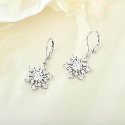 Snowflake Earrings 925 Sterling Silver Winter Snowflake Pendant Birthstone Lady Christmas Gift - Image 4