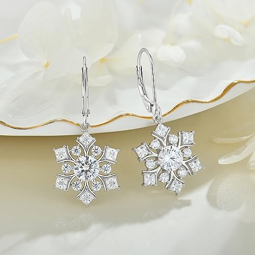 Snowflake Earrings 925 Sterling Silver Winter Snowflake Pendant Birthstone Lady Christmas Gift - Image 3