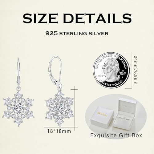 Snowflake Earrings 925 Sterling Silver Winter Snowflake Pendant Birthstone Lady Christmas Gift - Image 2