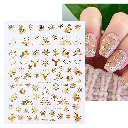 Snowflake Nail Art Stickers Winter Embossed Nail Decoration French Laser Colors Snowflakes Gold Red Acrylic Nail Design Nail Supplies Manicure Decals for Women DIY Christmas Valentines Day 8 Sheets - Image 5