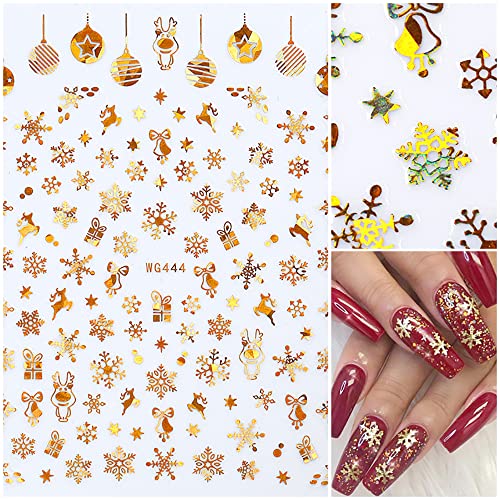 Snowflake Nail Art Stickers Winter Embossed Nail Decoration French Laser Colors Snowflakes Gold Red Acrylic Nail Design Nail Supplies Manicure Decals for Women DIY Christmas Valentines Day 8 Sheets - Image 3