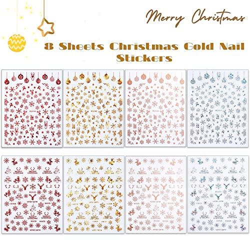 Snowflake Nail Art Stickers Winter Embossed Nail Decoration French Laser Colors Snowflakes Gold Red Acrylic Nail Design Nail Supplies Manicure Decals for Women DIY Christmas Valentines Day 8 Sheets - Image 2