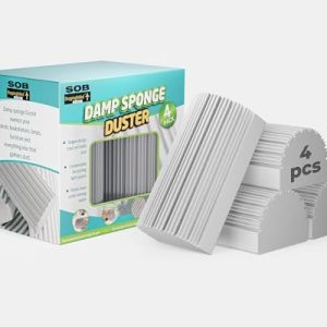 SoB Damp Duster Sponge 4-Pack Magic Duster Sponge for Household Cleaning - Reusable Dusters Cleaning Supplies for Housekeeping, Baseboards, Blinds, Glass, Vents, Window Track Grooves and Faucets
