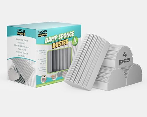 SoB Damp Duster Sponge 4-Pack Magic Duster Sponge for Household Cleaning - Reusable Dusters Cleaning Supplies for Housekeeping, Baseboards, Blinds, Glass, Vents, Window Track Grooves and Faucets