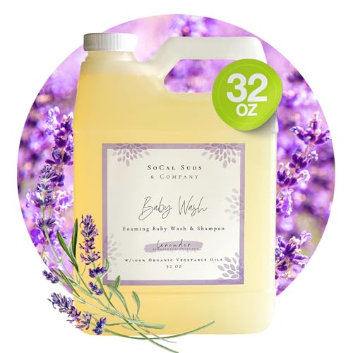 SoCal Suds & Company - Organic Foaming Baby Wash & Shampoo - Gentle Cleansing Body And Hair Soap for Sensitive Skin - Clean Natural Hydrating Soothing Ingredients - Newborn Baby - Lavender, 32oz